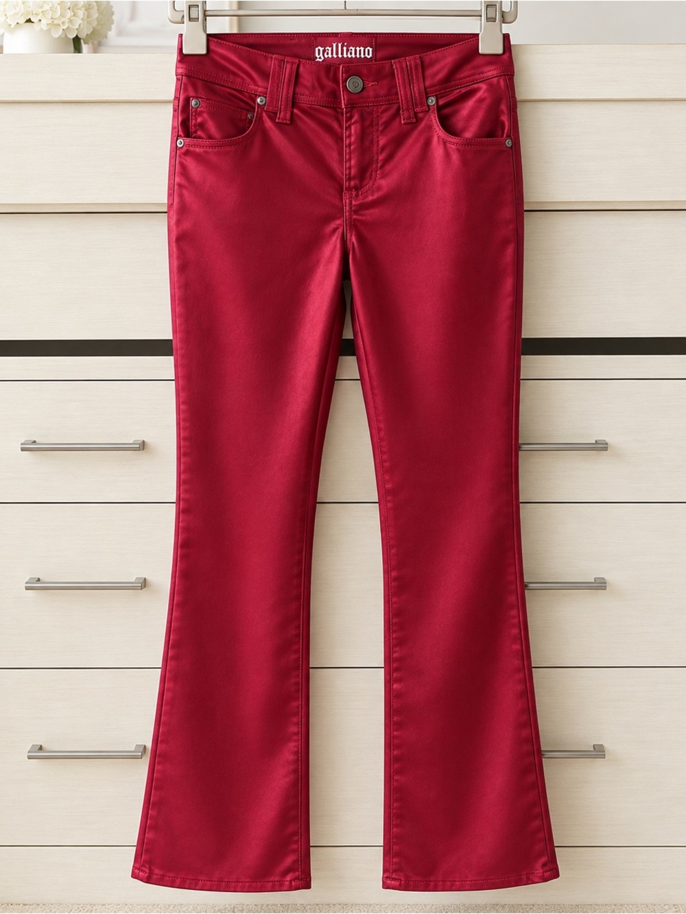 Galliano Crimson Red Satin Pants